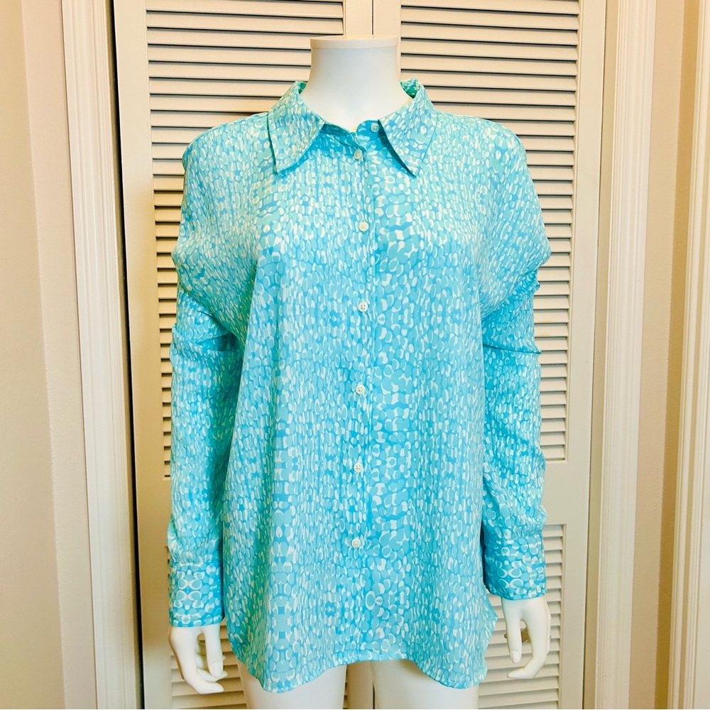 Worthington Aqua Patterned Button Down Shirt size XLL